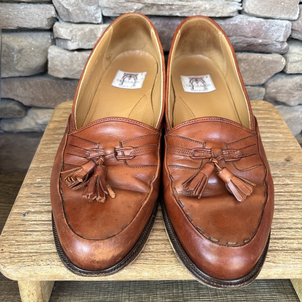 Cable & Co Italy Men's Shoes Brown Leather Tasseled Loafers 4610 - Size 12 D